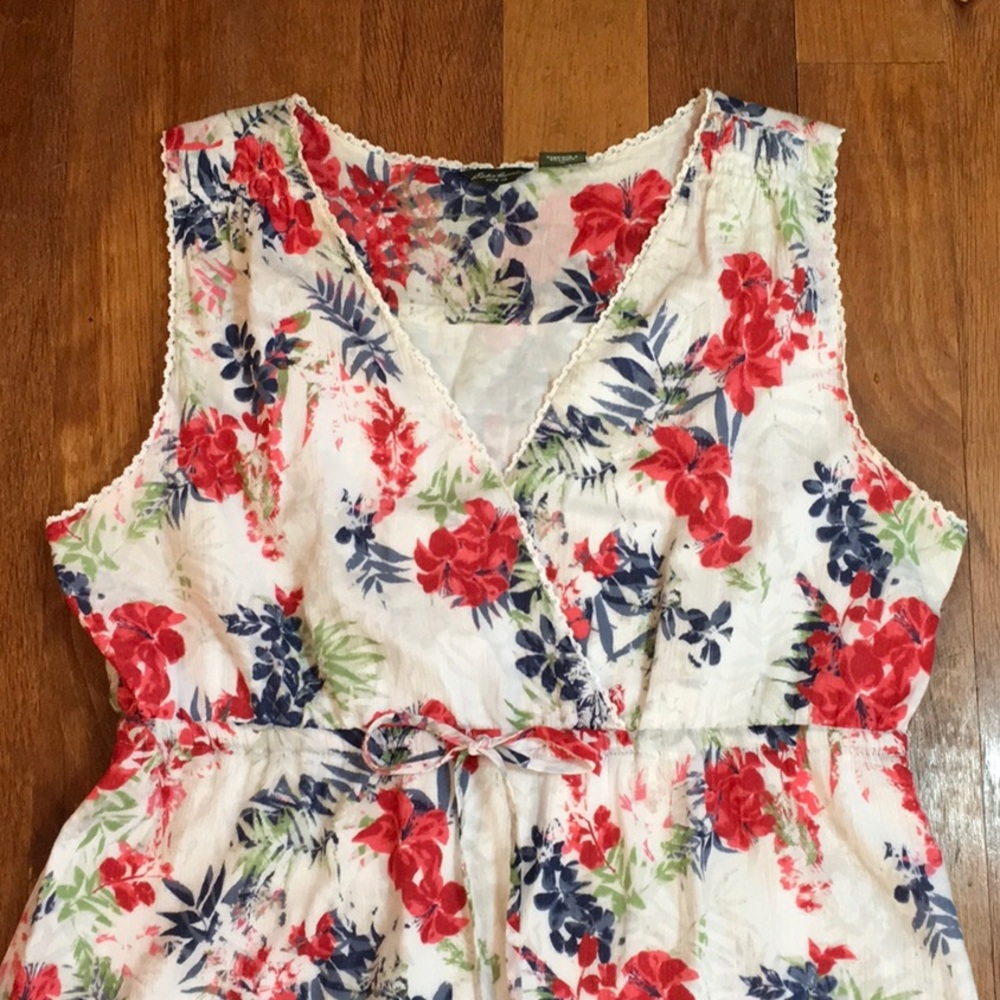 SALE Eddie Bauer Tropical Sun Dress White Red Blue